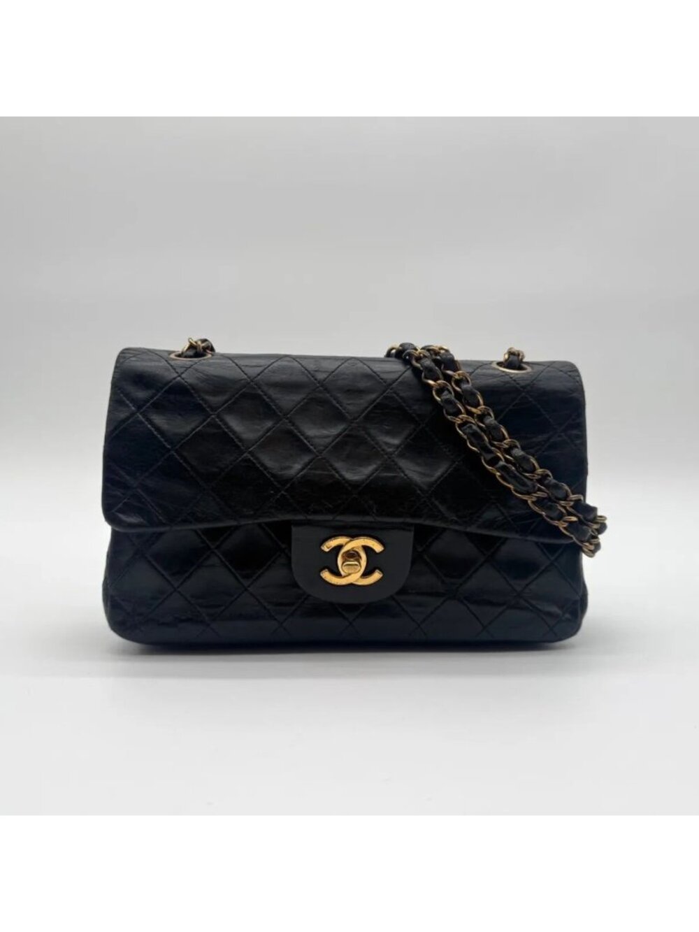 Chanel Large Shoulder Bag Quilted CC Logo Gold Turnlock Double Flap Black